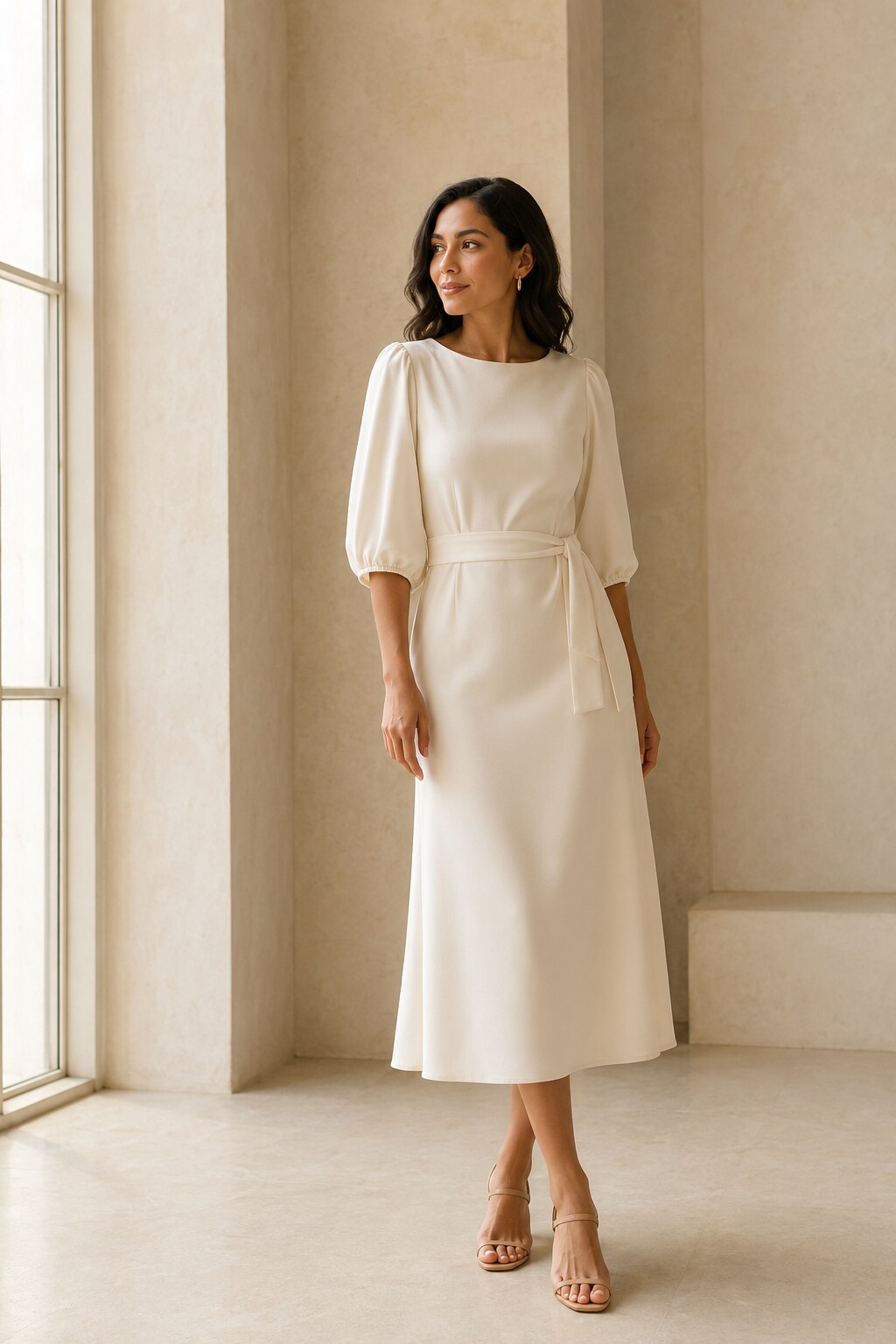 Mujer adulta con vestido midi marfil de Almeira Shop